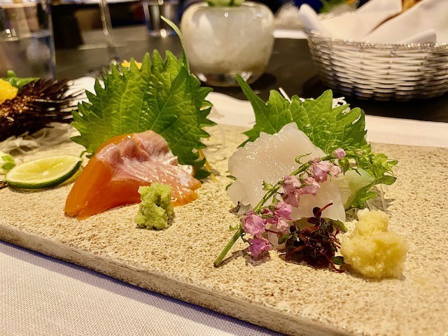 Sashimi for a traditional Japanese dinner at the Mountain Lounge of the Park Hyatt Niseko in Hokkaido