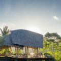 Luxury glamping pavilion at Buahan, a Banyan Tree Escape in Bali, featuring an open-air design surrounded by tropical rainforest in the Payangan Highlands near Ubud